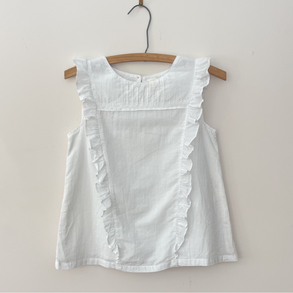 MINI BODEN EUC White Lightweight Ruffle Sleeveless Summer Blouse - Picture 1 of 2